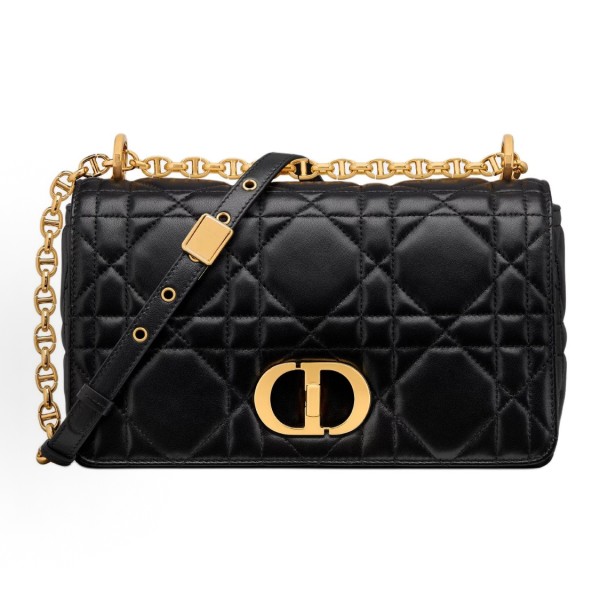 DIOR Caro gold metal CD clasp single-shoulder bag, medium size for women, black