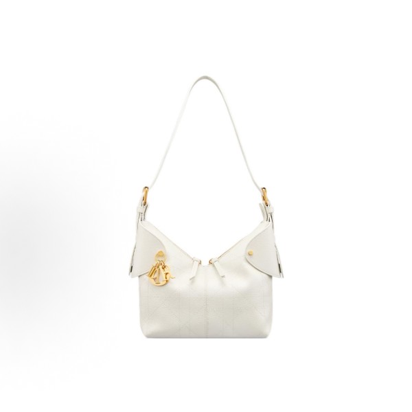 DIOR Voyage retro golden finish metal pendant single-shoulder bag, small size for women, cream white