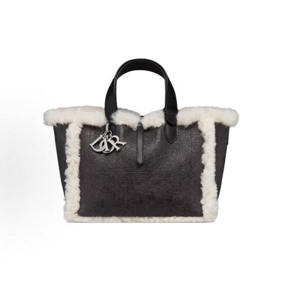 DIOR ToujoursDioralps Macrocannage stitched metal pendant single-shoulder handbag, medium size for women, anthracite grey