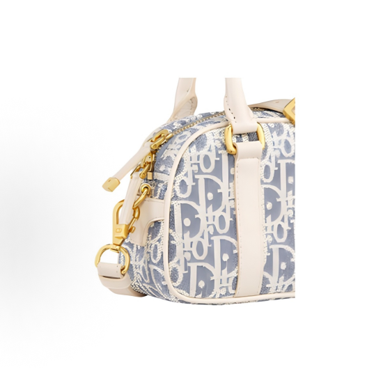 DIOR D-Vibe East-West brand Logo printed single-shoulder crossbody handbag, ultra-mini for women, blue with light biscuit color