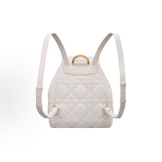 DIOR Caro adjustable shoulder strap flap drawstring opening and closing backpack, medium size for women, white