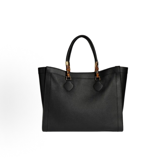 GUCCI Bamboo golden combination tote bag, large size for women, black