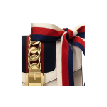 GUCCI Sylvie gold buckle striped webbed satin bow chain Versatile recommendation: Mini women\'s crossbody bag in white