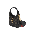 GUCCI Jackie 1961 Golden lock, monogram, full-print fabric leather, extended shoulder strap, half-moon underarm bag, shoulder bag, crossbody bag, mini women\'s style, black