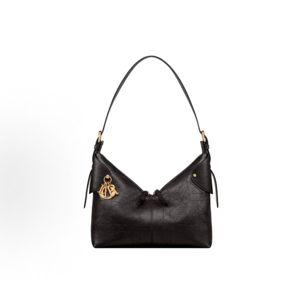 DIOR Voyage 26S retro gold finish metal pleated design single-shoulder bag medium-sized women\'s black