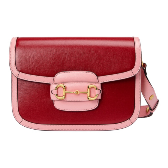 GUCCI 1955 vintage gold buckle with color trim saddle bag, crossbody single-shoulder bag, small size for women, red and pink