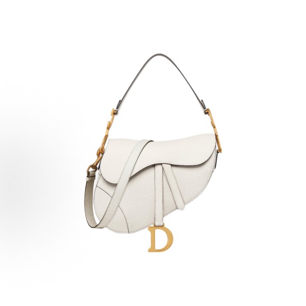 DIOR Saddle stirrup D-shaped pendant, retro gold finish, metal CD logo, saddle bag, single-shoulder crossbody bag, handbag, women\'s style, cream white