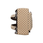 A medium-sized men\'s GUCCI embossed logo zipper opening backpack in beige and ebony