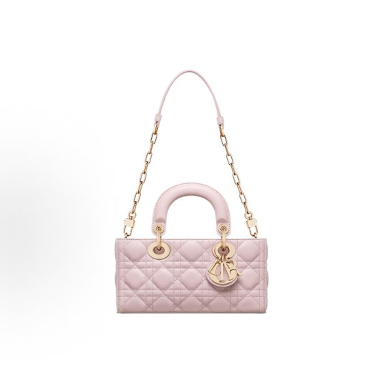 DIOR Lady D-Joy pendant with a detachable adjustable shoulder strap, single-shoulder crossbody handbag, small size for women, light pink