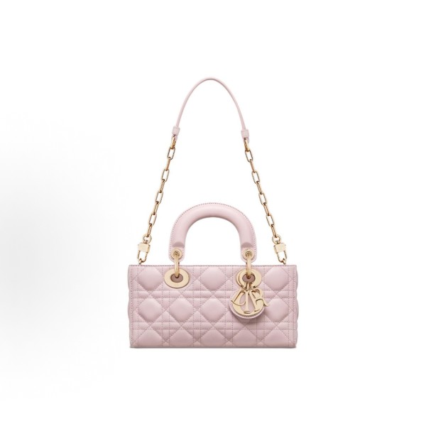 DIOR Lady D-Joy pendant with a detachable adjustable shoulder strap, single-shoulder crossbody handbag, small size for women, light pink