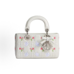 DioramourLady D-Joy, a super mini white handbag with multi-color Doves & Roses pattern embroidery