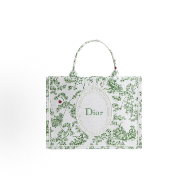 DIOR BookTote Four-leaf Clover embroidered Tote bag, shopping bag, single-shoulder crossbody handbag, medium-sized women\'s style, green and white