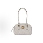 GUCCI GG Marmont vintage double G logo zipper closed quilted herringbone single-shoulder handbag for women, light grey