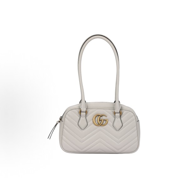 GUCCI GG Marmont vintage double G logo zipper closed quilted herringbone single-shoulder handbag for women, light grey
