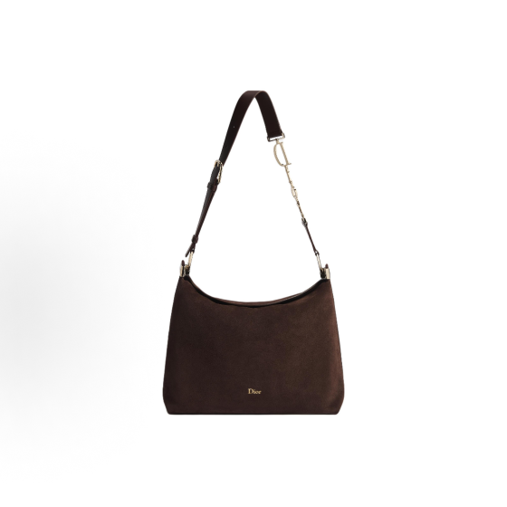 DIOR Diorly gold metal accessory single-shoulder crossbody bag, medium-sized women\'s chocolate color