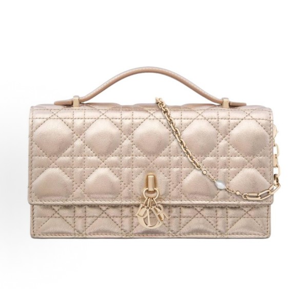 DIOR My Dior metal logo pendant detachable chain single-shoulder handbag mini Women\'s light gold