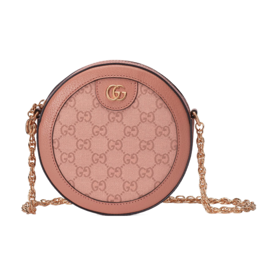GUCCI Ophidia monogram full-print zipper opening and closing chain round bag crossbody single-shoulder bag mini women\'s pink