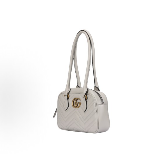 GUCCI GG Marmont vintage double G logo zipper closed quilted herringbone single-shoulder handbag for women, light grey