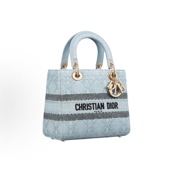 DIOR Lady D-Lite detachable wide shoulder strap wicker pattern single-shoulder crossbody handbag, medium size for women, sky blue