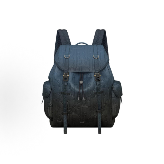 DIOR Hit The Road gradient color, iconic classic pattern embossed aluminum CD, mini flip cover backpack, unisex couple style, blue and black
