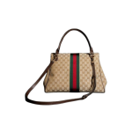 GUCCI Paparazzo\'s signature horsebit buckle webbing design single-shoulder handbag for women, large size in sand and brown