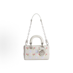 DioramourLady D-Joy, a super mini white handbag with multi-color Doves & Roses pattern embroidery