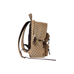 A medium-sized men\'s GUCCI embossed logo zipper opening backpack in beige and ebony