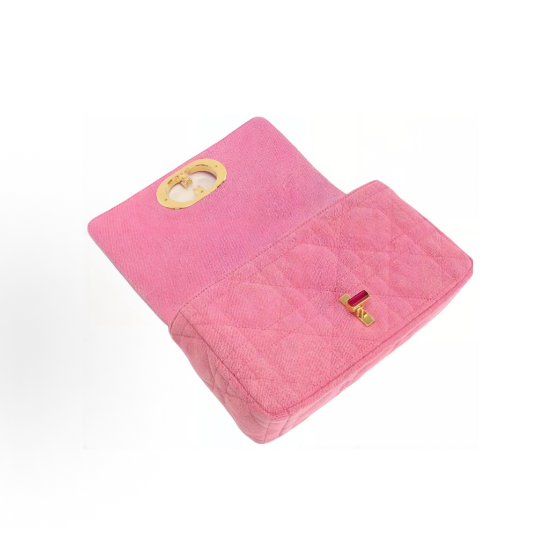 DIOR Caro detachable and adjustable chain link shoulder strap, large wire-patterned hand-held crossbody single-shoulder bag, medium size for women, bright pink