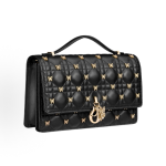 DIOR Miss Dior lettered pendant, detachable and adjustable shoulder strap, butterfly rivet decoration, single-shoulder crossbody handbag, women\'s black style