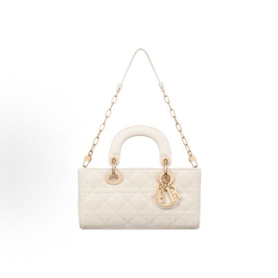 DIOR Lady D-Joy light gold finish pendant, detachable and adjustable shoulder strap, single-shoulder crossbody bag, Princess handbag, small size, women\'s style, cream white
