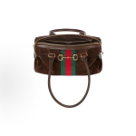 GUCCI Borsetto brand logo, golden metal Boston bag, shoulder bag, medium size for women, dark brown