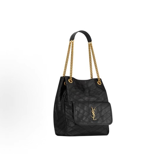 SAINT LAURENT Nikica Sandre vintage herringbone quilted open-line snap-on closed single-shoulder bag, small size for women, black