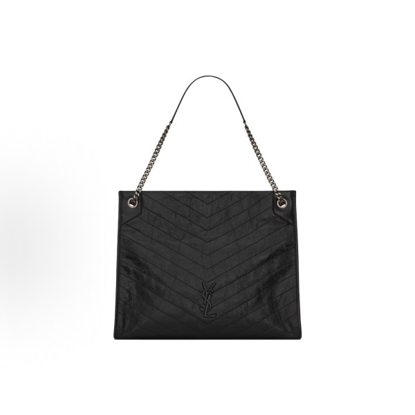 SAINT LAURENT YSL Niki black Logo retro chain pleated large capacity Tote bag, Tote bag shopping bag, handbag, leather shoulder bag, medium size