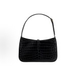 SAINT LAURENT YSL Le 5 A 7 Gold Logo, metal hook buckle opening and closing design, crocodile pattern embossed underarm bag, stray bag, shoulder bag, handbag, black
