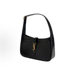 SAINT LAURENT YSL Le 5 A 7 Gold Logo, metal hook buckle opening and closing design, crocodile pattern embossed underarm bag, stray bag, shoulder bag, handbag, black