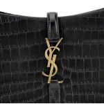 SAINT LAURENT YSL Le 5 A 7 Gold Logo, metal hook buckle opening and closing design, crocodile pattern embossed underarm bag, stray bag, shoulder bag, handbag, black