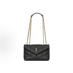 SAINT LAURENT YSL PUFFER, bronze metal accessories, double leather edge chain shoulder strap, hand-held crossbody single-shoulder bag, black