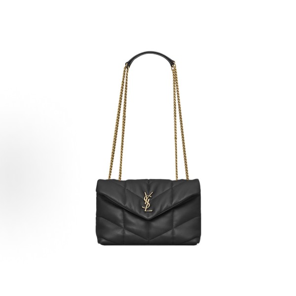 SAINT LAURENT YSL PUFFER, bronze metal accessories, double leather edge chain shoulder strap, hand-held crossbody single-shoulder bag, black