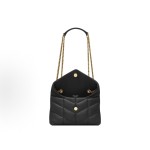 SAINT LAURENT YSL PUFFER, bronze metal accessories, double leather edge chain shoulder strap, hand-held crossbody single-shoulder bag, black