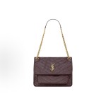 SAINT LAURENT YSL Niki brand Logo bronze decorative crossbody single-shoulder bag medium-sized Cabernet Sauvignon red