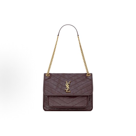 SAINT LAURENT YSL Niki brand Logo bronze decorative crossbody single-shoulder bag medium-sized Cabernet Sauvignon red