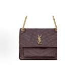 SAINT LAURENT YSL Niki brand Logo bronze decorative crossbody single-shoulder bag medium-sized Cabernet Sauvignon red
