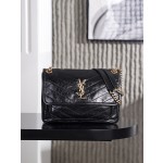 SAINT LAURENT YSL Niki V-shaped retro bronze decorative single-shoulder bag, medium size, black