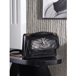 SAINT LAURENT YSL Niki V-shaped retro bronze decorative single-shoulder bag, medium size, black