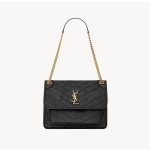 SAINT LAURENT YSL Niki V-shaped retro bronze decorative single-shoulder bag, medium size, black