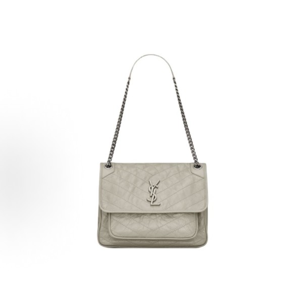 SAINT LAURENT YSL Niki white Logo retro pleated leather wandering bag Chain bag crossbody single-shoulder bag medium size white