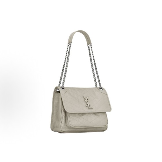 SAINT LAURENT YSL Niki white Logo retro pleated leather wandering bag Chain bag crossbody single-shoulder bag medium size white