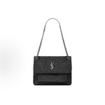 SAINT LAURENT Niki silver label chain quilted design single-shoulder bag, medium size black