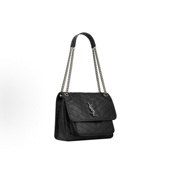 SAINT LAURENT Niki silver label chain quilted design single-shoulder bag, medium size black