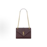 SAINT LAURENT YSL ENVELOPE Golden letter logo chain shoulder strap envelope bag, medium Cabernet Sauvignon red